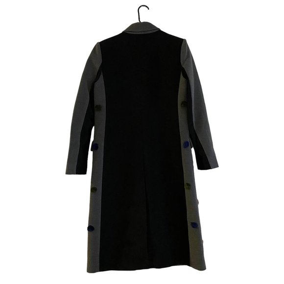 BCBGMaxazria Jaxson Pom-Pom Trench Coat S Grey and Multi Colored - Picture 2 of 5